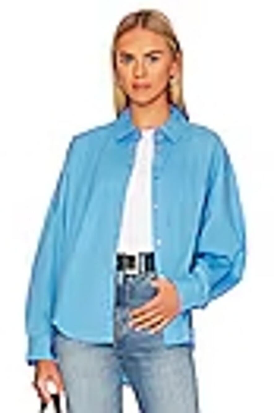 Pistola Sloane Oversized Button Down Shirt Blouse, Campanula Blue  NWT New Sz XS